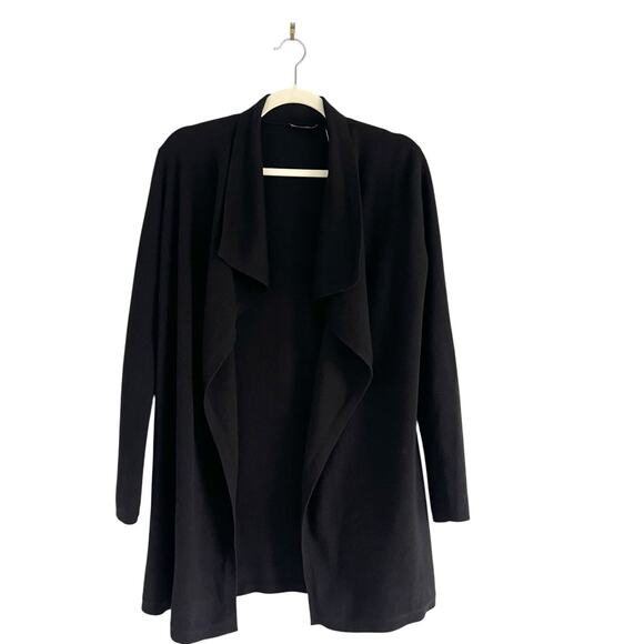 Theory Trincy Evian Wool Blend Cardigan Open Front Draped Black Size M Classic - Picture 2 of 8